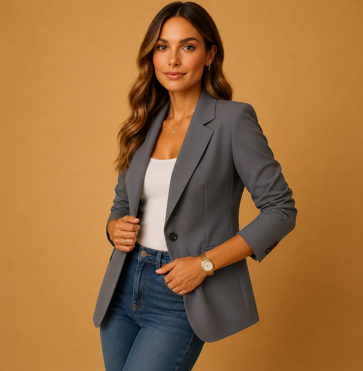 Classic Fitted Blazer with Single Button and Flap Pockets