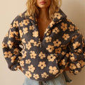 Oversized Floral Teddy Fleece Jacket with Half Zip