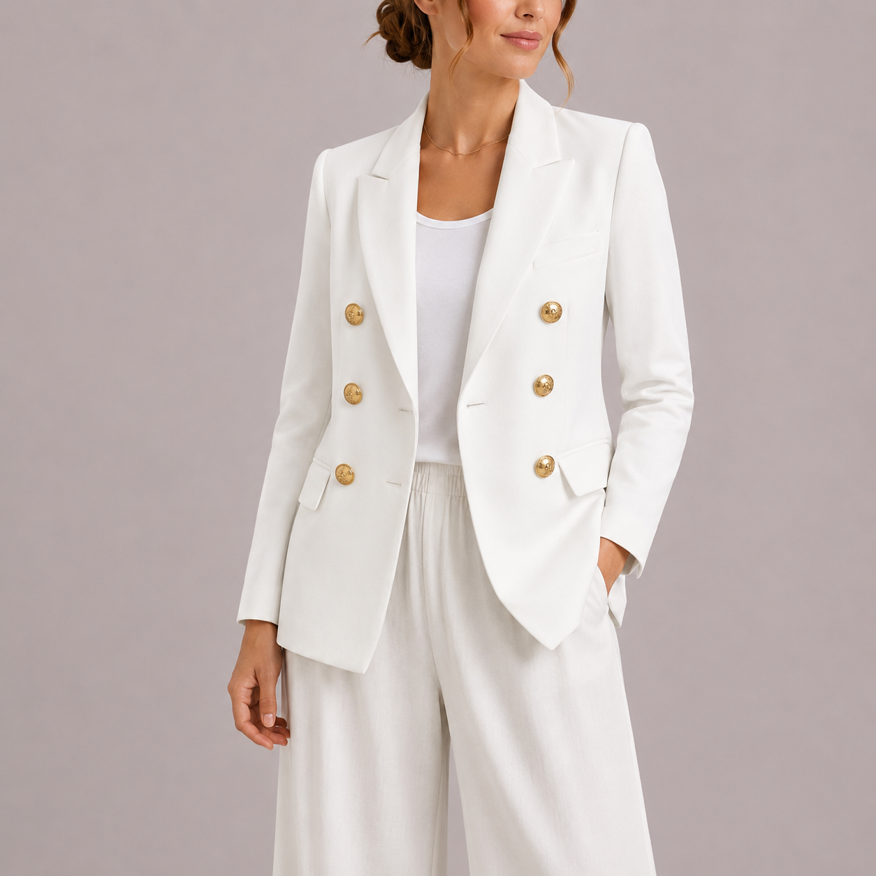 Women's Elegant Double-Breasted Blazer with Gold Buttons – Timeless Tailored Jacket