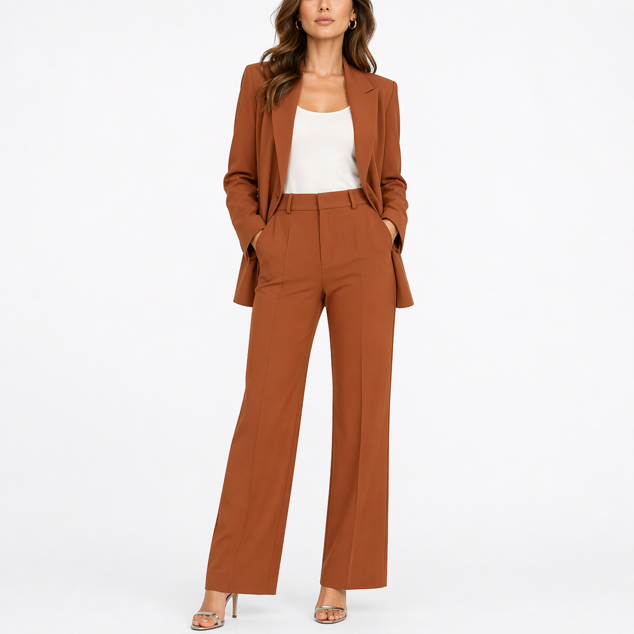 Women’s Two-Piece Set with Blazer and Straight-Leg Pants