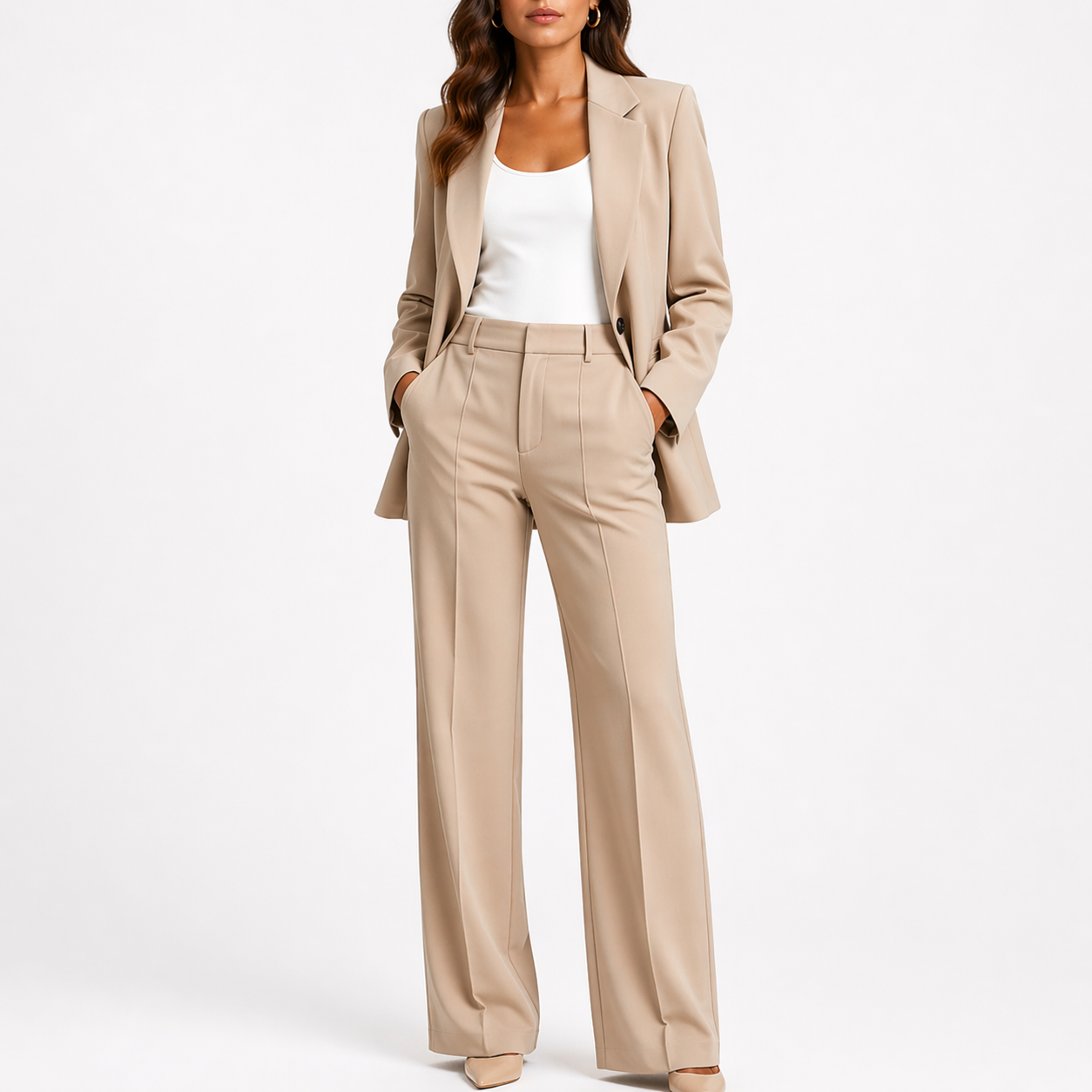 Women’s Two-Piece Set with Blazer and Straight-Leg Pants