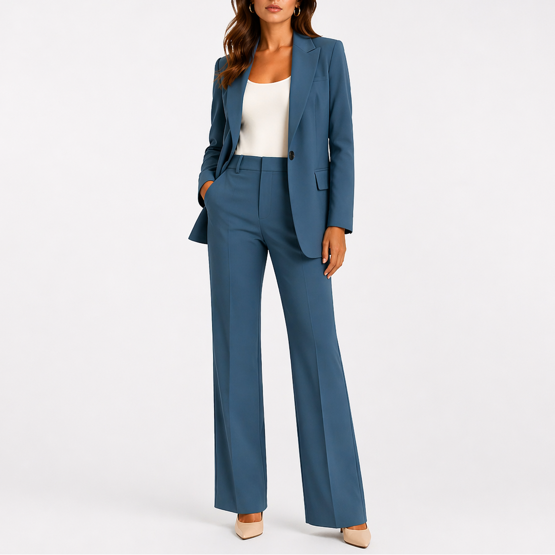 Women’s Two-Piece Set with Blazer and Straight-Leg Pants