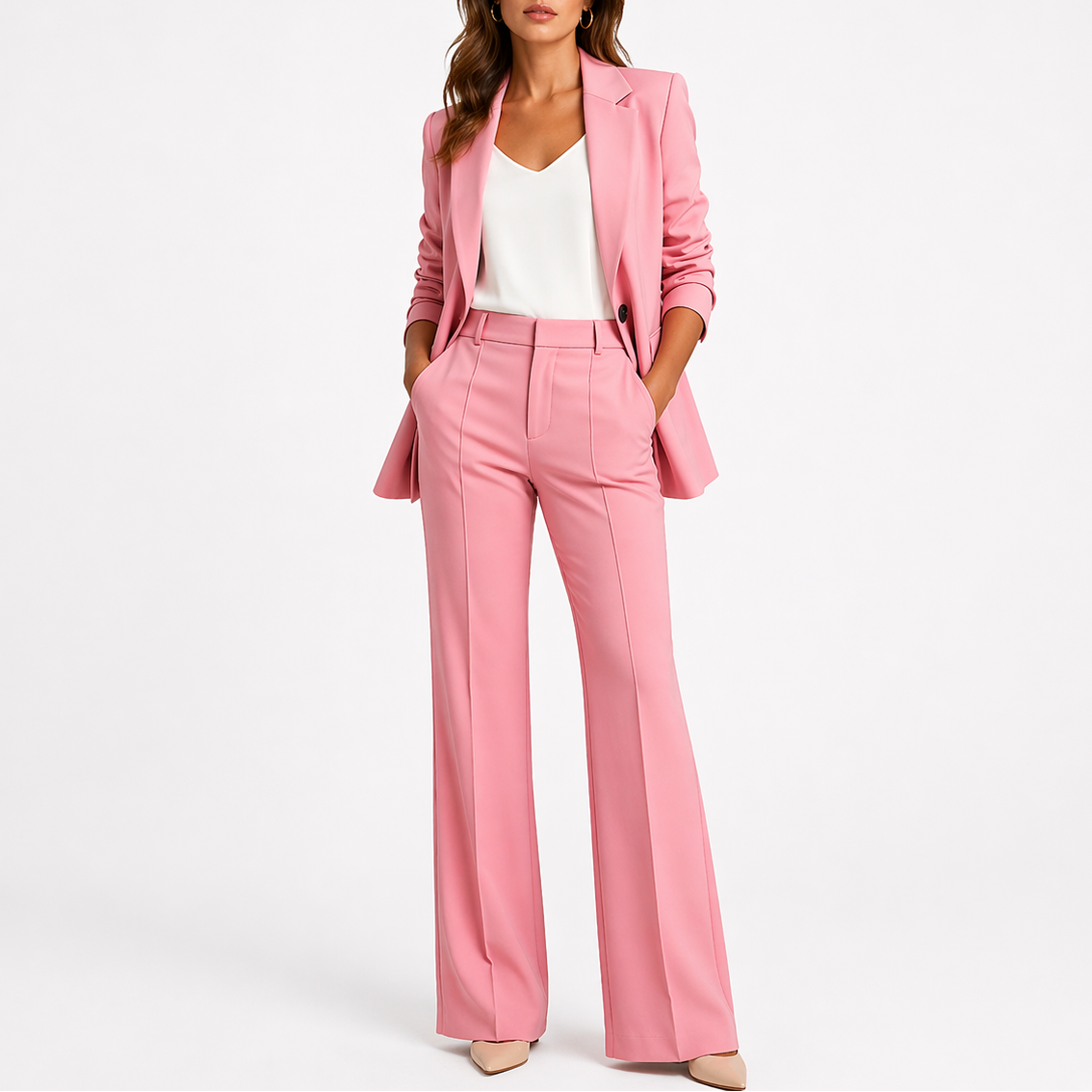 Women’s Two-Piece Set with Blazer and Straight-Leg Pants