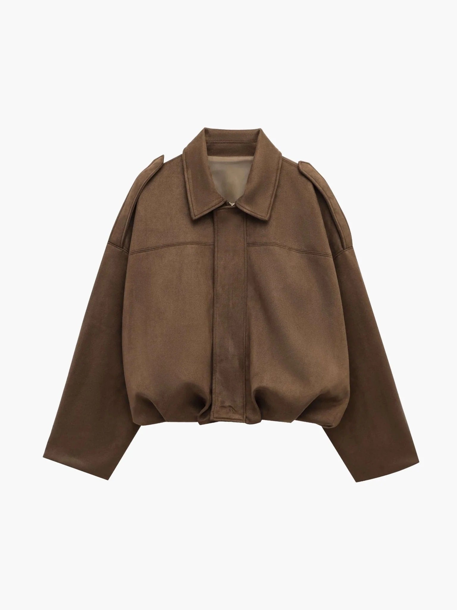 Faux Suede Collared Bomber Jacket for Women