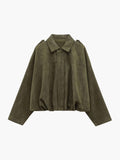 Faux Suede Collared Bomber Jacket for Women