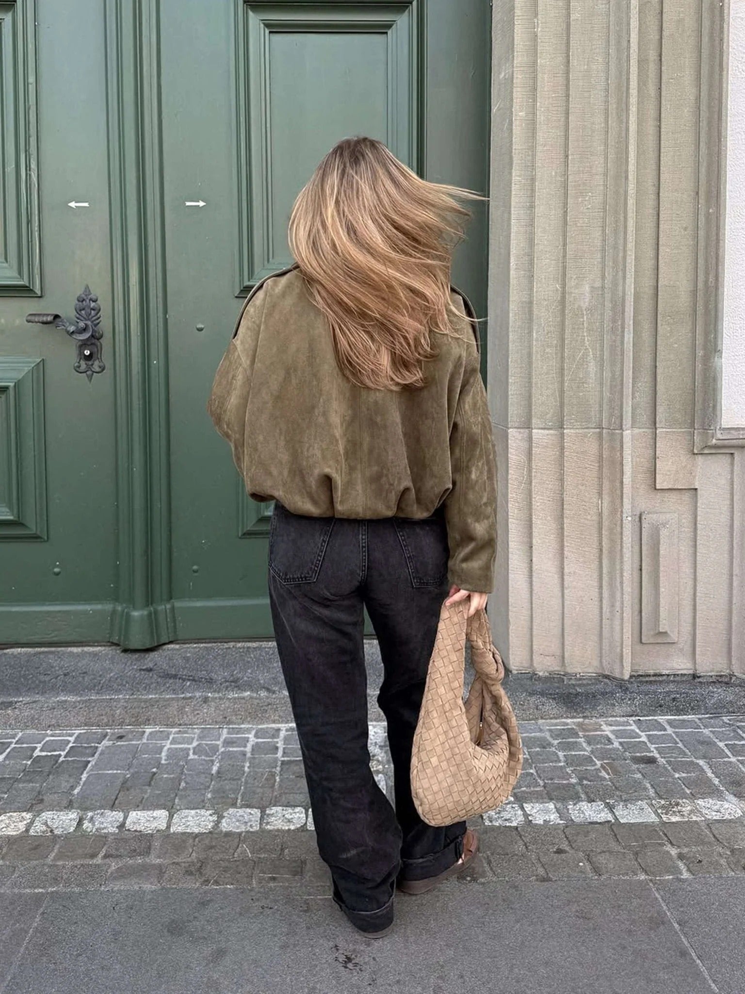 Faux Suede Collared Bomber Jacket for Women