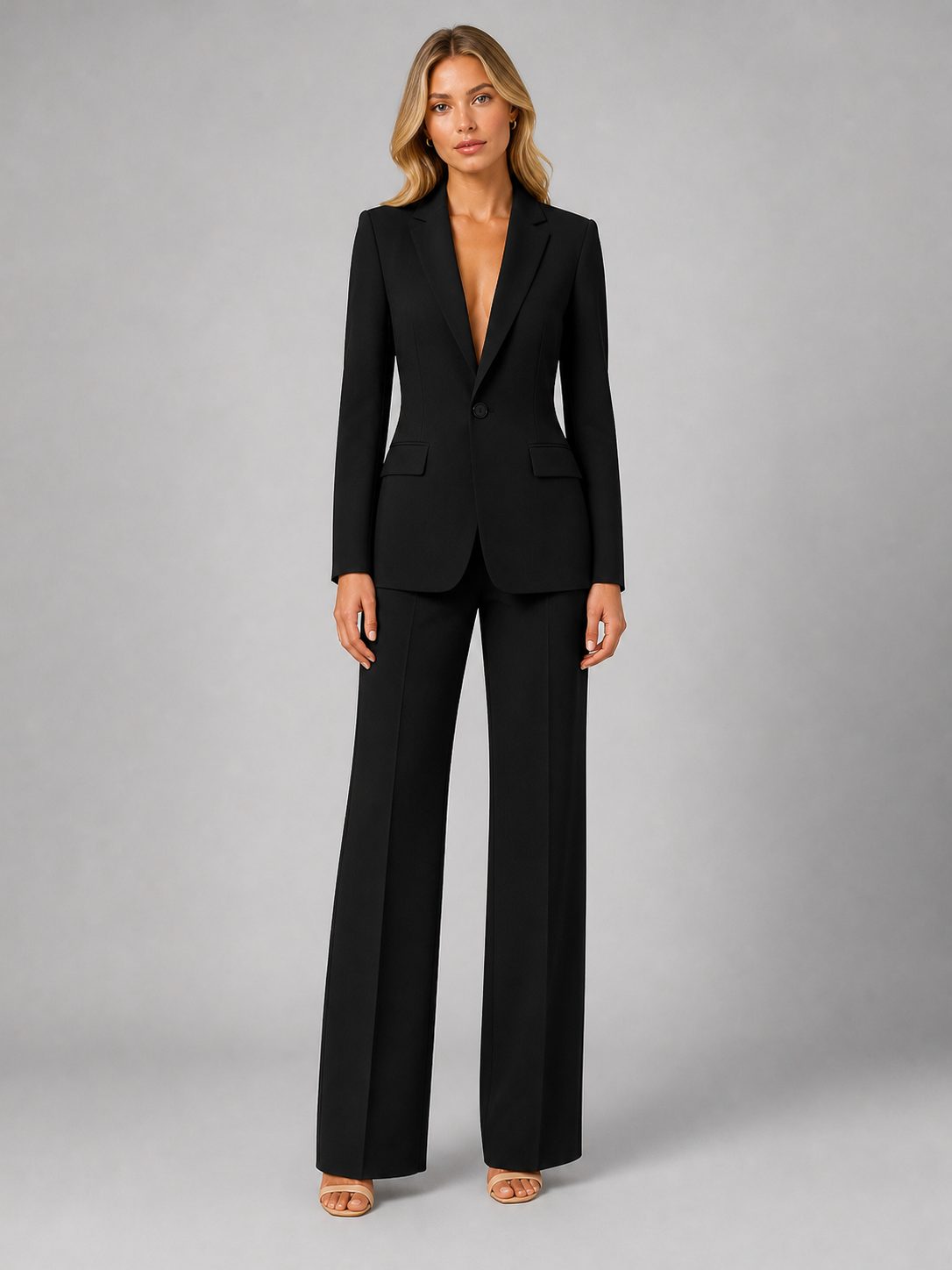 Tailored Blazer and Wide Leg Trousers Set for Women