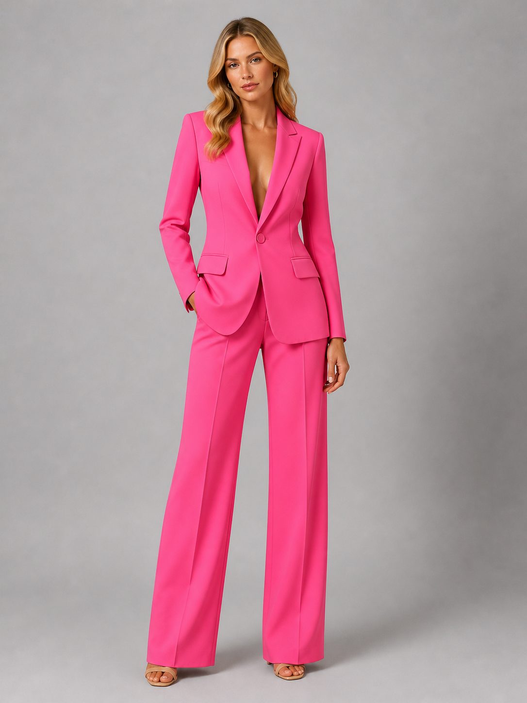 Tailored Blazer and Wide Leg Trousers Set for Women
